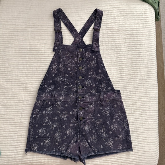 Free People Corduroy Shortall in Purple Floral (Size 6) - Picture 2 of 8